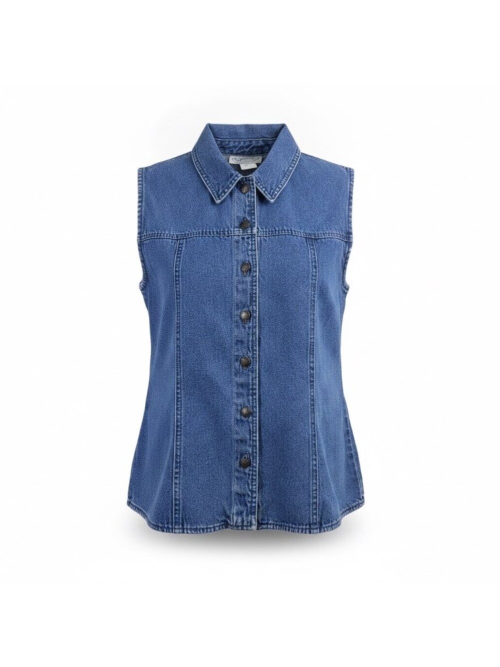 Stonebridge Womens Denim Cotton Button-Up Sleeveless Vest Classic Casual Sz L